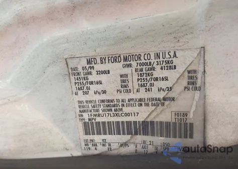 1999 Ford Expedition Eddie Bauer/Xlt from USA, damaged, VIN 1FMRU17L3XLC00117